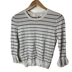 Cupcakes And Cashmere Liana Striped 3/4-Sleeve Open-Knit Sweater Size Medium